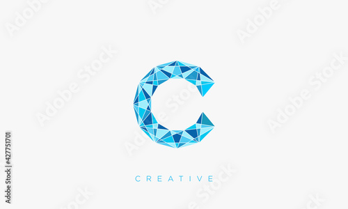 blue crystal C logo graphic design vector.