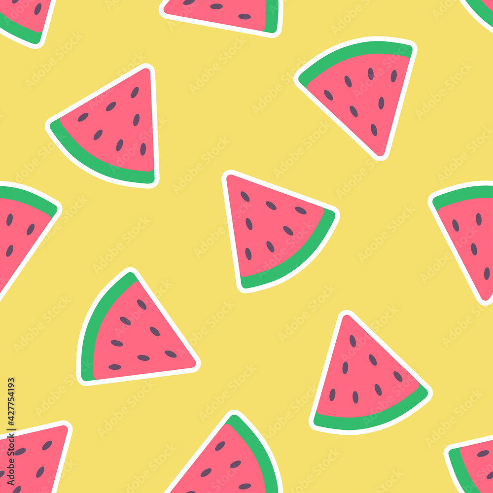 Seamless pattern with watermelon slices. Hand drawn vector background. Design elements for prints, paper, textile, fabric, children background Seamless pattern with watermelon slices. Hand drawn vector background. Design elements for prints, paper, textile, fabric, children background