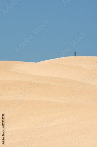 person walking on top of a sand dune