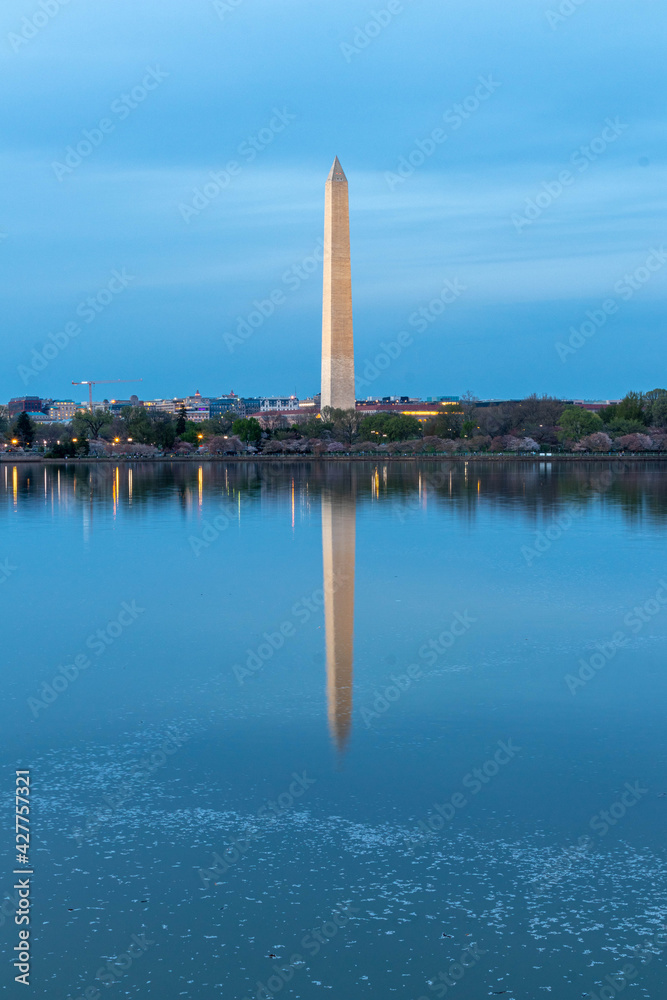 Washington Monument Along the Water at Dusk