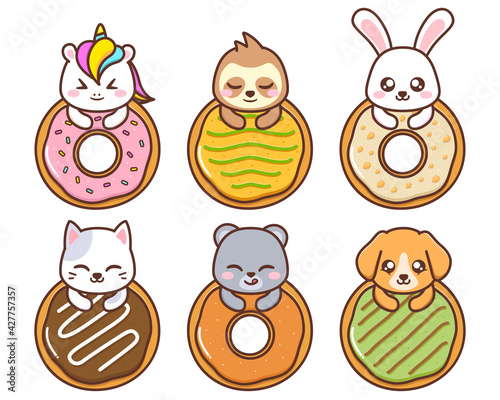 cute animals with various doughnut