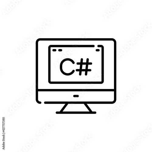 C sharp outline vector icon. Thin line black c sharp icon, flat vector simple element illustration programming. c sharp vector icon from programming concept. computer with c sharp programming concept