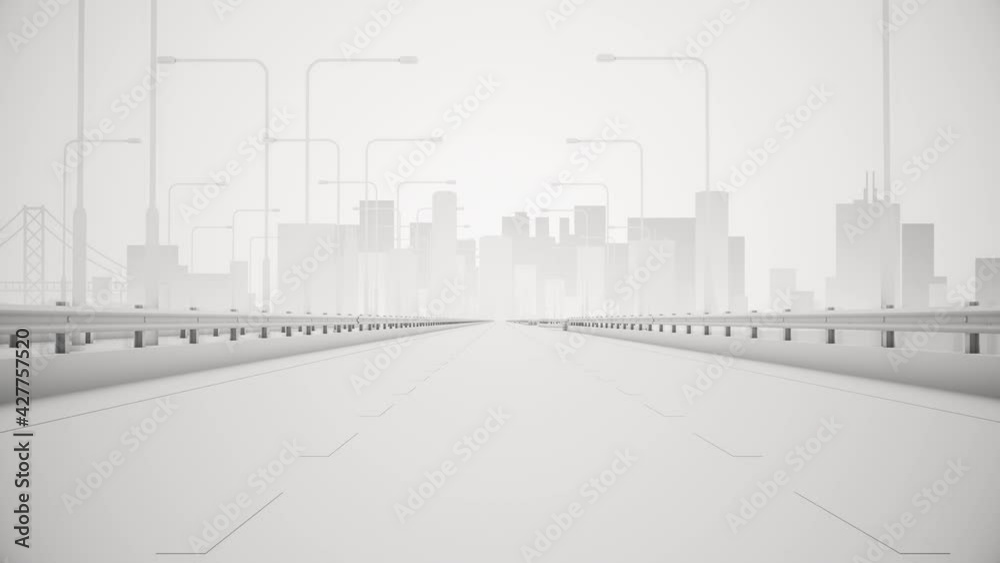 Modern Abstract 3D Rendered Stylized Road Into City Background Loop