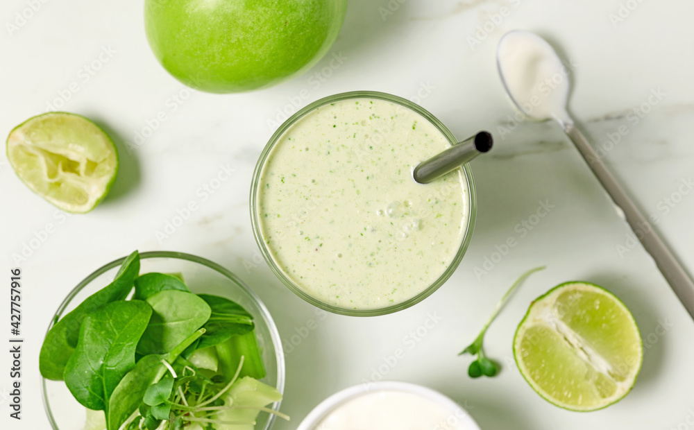 glass of green smoothie glass of green smoothie