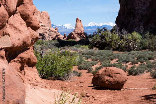 Scenic landscape in the Windows section of Arches National Park - Moab, Utah, USA