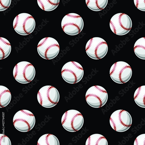 Seamless pattern with baseball softball ball graphics. Vector illustration. Ideal for wallpaper, packaging, fabric, textile, wrapping paper design and any kind of decoration.