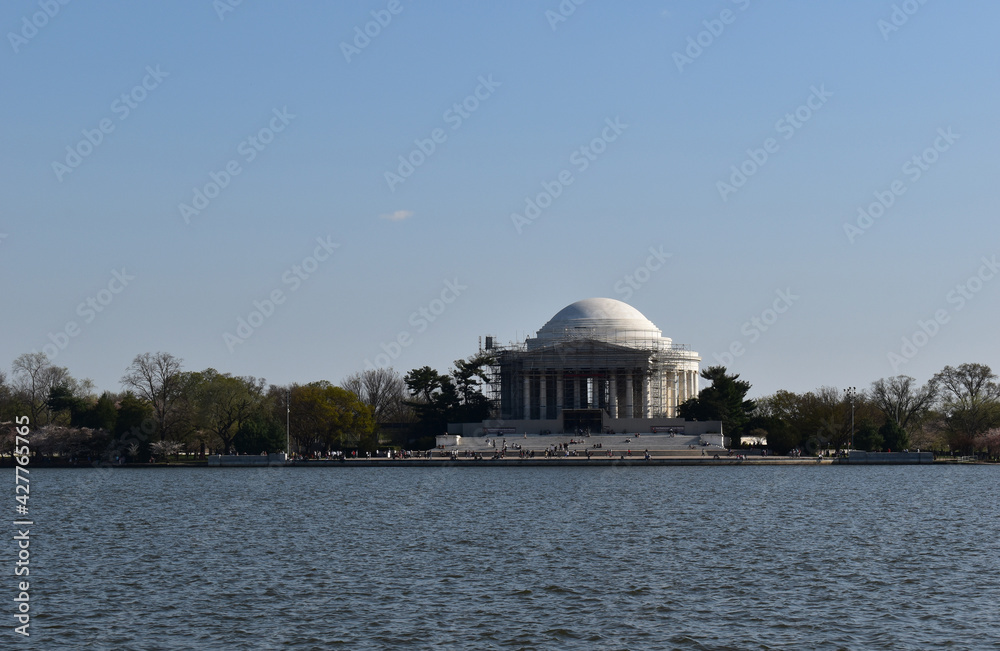 Jefferson Memorial from across the Tidal Basin during the Cherry Blossom Festival in Washington, DC, 2021