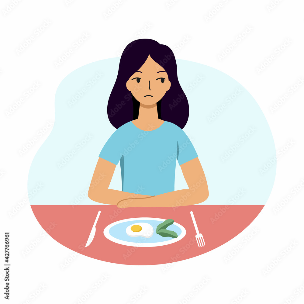 The woman refuses to eat. A girl with anorexia and bulemia.