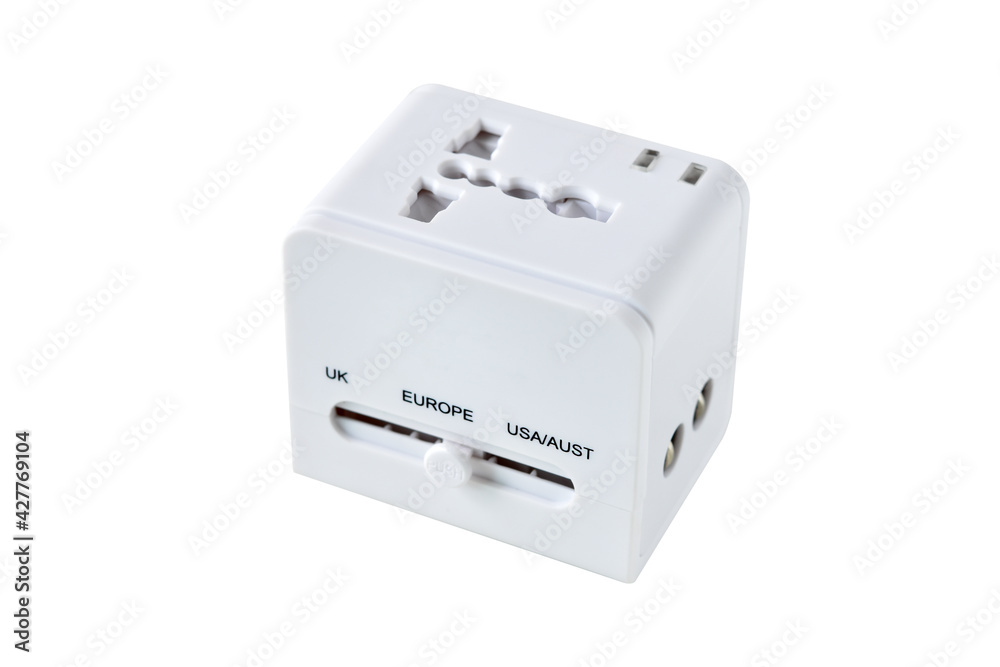 Travel power plug adapter on white background. Travel power plug adapter on white background.