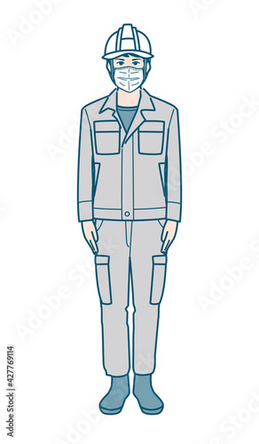 ヘルメットをかぶった作業服男性のベクターイラストレーション
