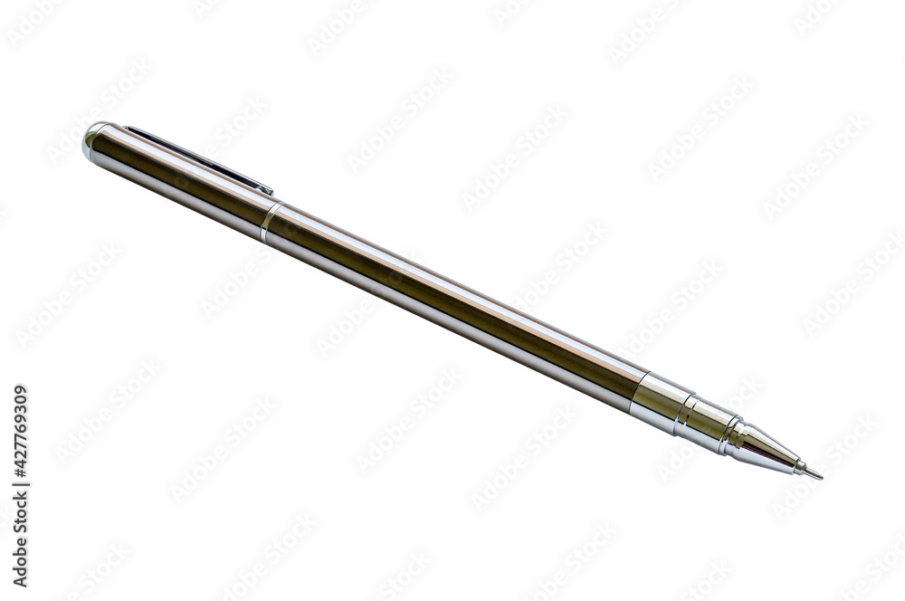 Silver pen for business people or students on white background. Silver pen for business people or students on white background.