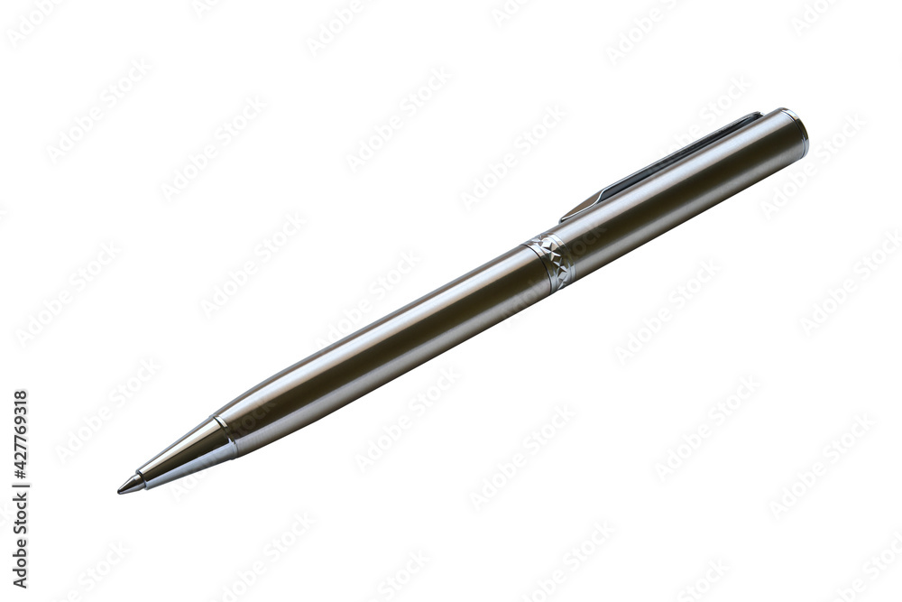 Silver pen for business people or students on white background. Silver pen for business people or students on white background.