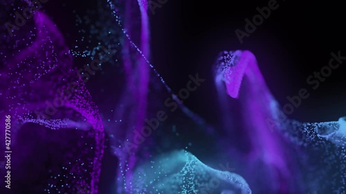 Abstract Macro slow motion shot of Blue and Orange Particle Fluid isolated on black. paint drops mixing in water. Ink swirling underwater. Colored cloud abstract smoke explosion animation. 3D render
