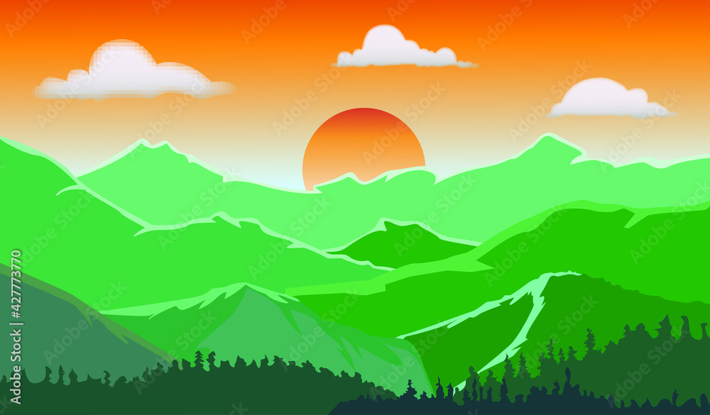 Landscape Valley in twilight background , vector illustration background