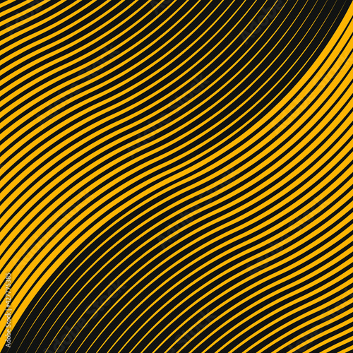 Abstract wavy pattern with yellow lines. Optical art. Digital image with psychedelic stripes. Vector illustration. Design element for prints, abstract background, posters, tattoo and web design