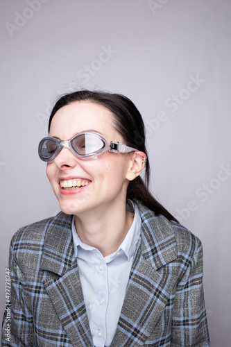 woman manager  wearing swimming goggles