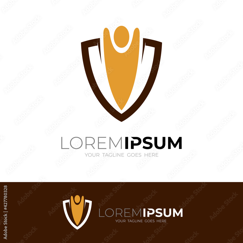 Security logo and human design vector, shield logo template Security logo and human design vector, shield logo template
