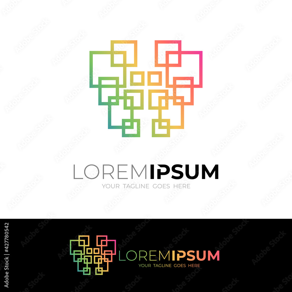 Brain logo with technology design, pixel icon, line style Brain logo with technology design, pixel icon, line style