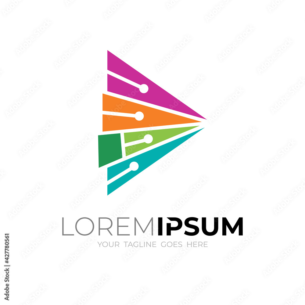 Colorful logo with play design technology, simple tech Colorful logo with play design technology, simple tech
