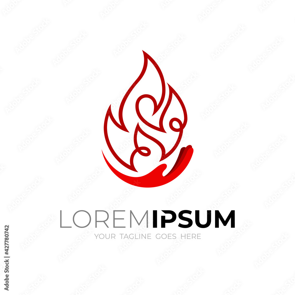 Abstract hand fire logo with line design illustration, line style Abstract hand fire logo with line design illustration, line style