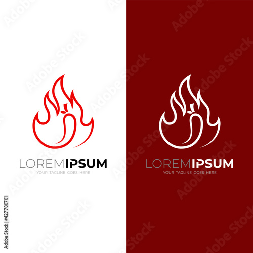 Flame logo and chili design with line style, simple style