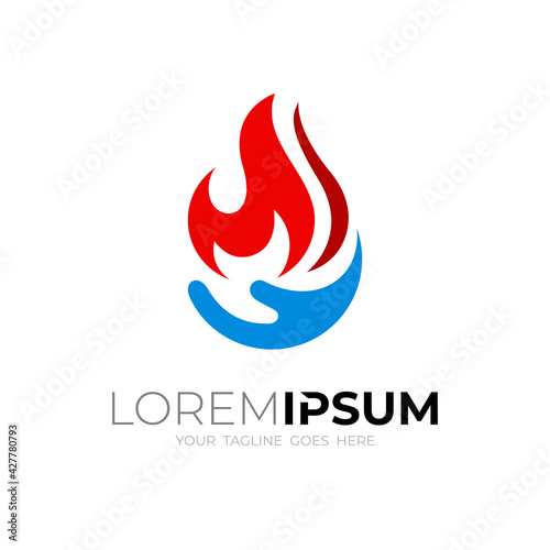 Abstract fire logo and hand people design vector