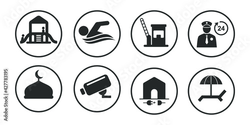 Simple icon for public facilities, housing, hotels, and tourist attractions