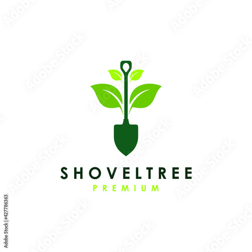 shovel tree sprout garden leaf logo vector icon illustration