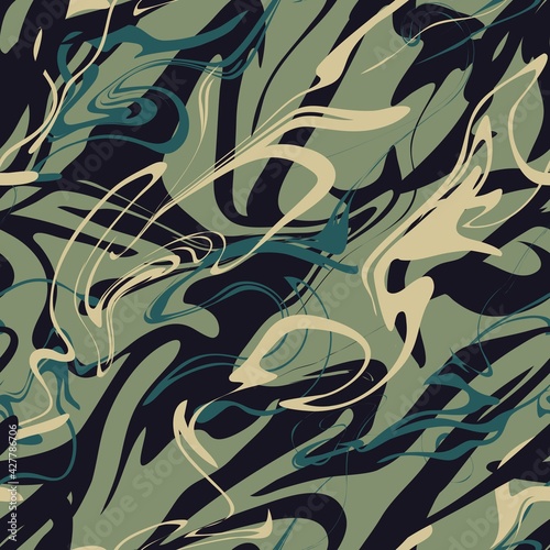 Marble pattern, paint streaks. Abstract seamless pattern. Design for printing on fabric, paper. Ink painting on water. Vector graphics.