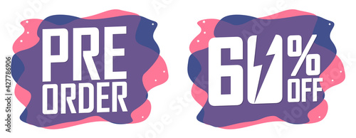 Pre-Order Sale banners design template, 60% off, discount tags, vector illustration