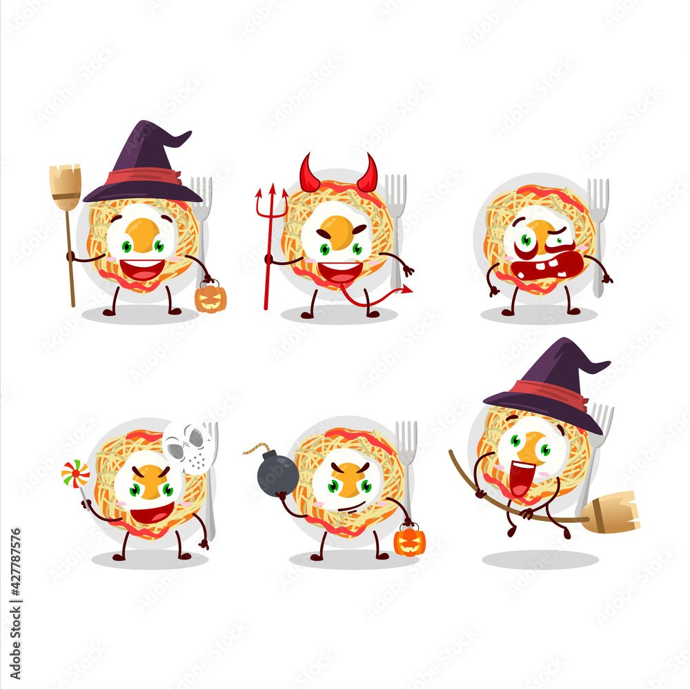 Halloween expression emoticons with cartoon character of noodles Halloween expression emoticons with cartoon character of noodles