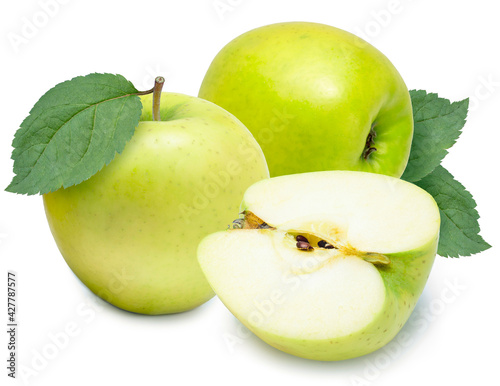 Fresh Green Apple Isolated on White Background, Japanese Green Orin Apple isolated on white background.