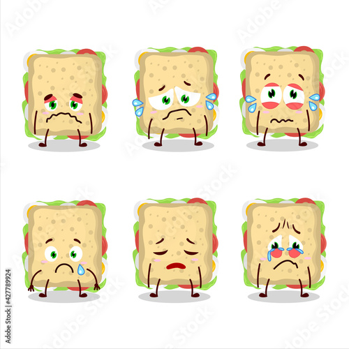 Sandwich cartoon in character with sad expression