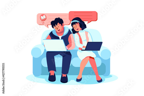 Customer give online review on mobile application concept