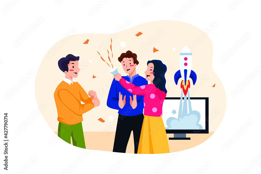 Business Team Launching New Project Illustration concept. Flat illustration isolated on white background. Business Team Launching New Project Illustration concept. Flat illustration isolated on white background.