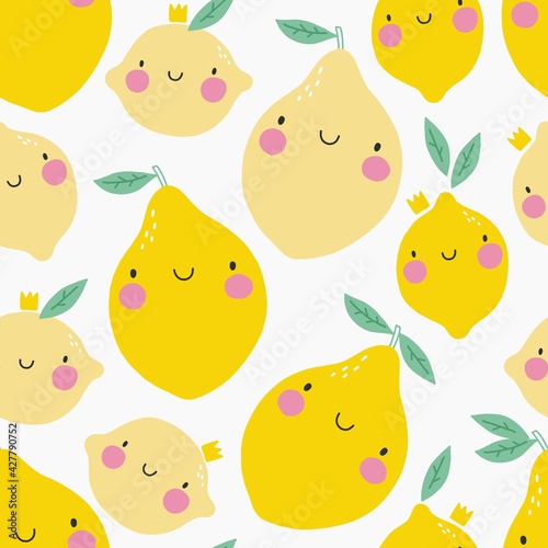 Hand drawn seamless pattern with Lemon
