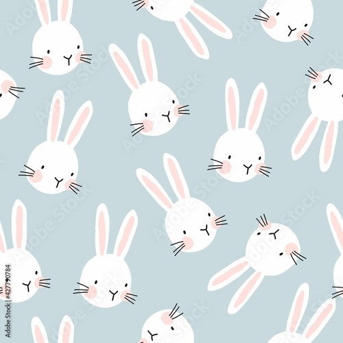 Spring wild flowers vector seamless pattern. Snowdrop vector print. Easter pattern with cute bunny
