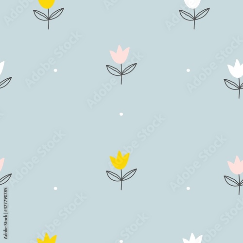 Spring floral background. Abstract seamless pattern with wild flowers