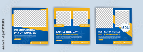 International Day of Families. travel sale social media post template. Banner vector for social media ads, web ads, business messages, discount flyers and big sale banners.