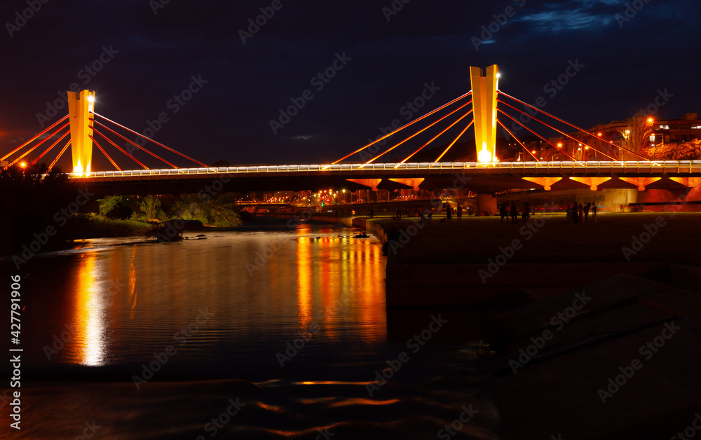 Obraz premium Bridge of Can Peixauet in Santa Coloma de Gramenet over Besos. Barcelona. Spain