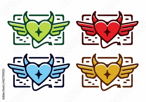 Full color of devil love sign with horn and wings