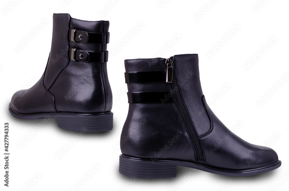 New black leather boots with a shadow New black leather boots with a shadow