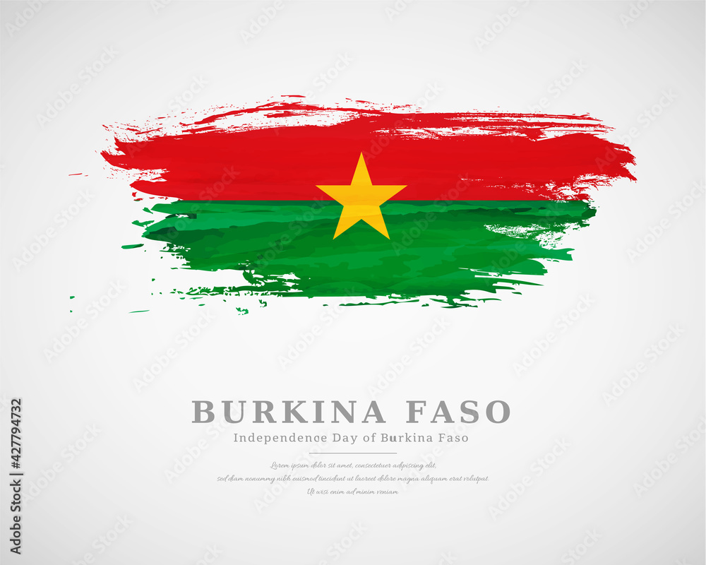 Happy independence day of Burkina Faso with artistic watercolor country flag background