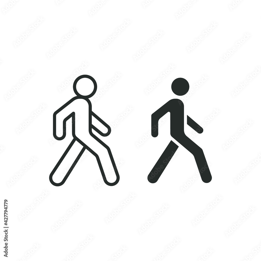 Walk line and glyph icon. Simple outline and solid style. Pedestrian, man, pictogram, human, side, walkway concept symbol. Vector illustration isolated on white background. EPS 10. Walk line and glyph icon. Simple outline and solid style. Pedestrian, man, pictogram, human, side, walkway concept symbol. Vector illustration isolated on white background. EPS 10.
