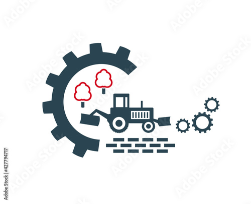 Vector illustration of the icon, logo of a wheeled tractor.