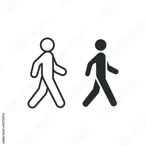 Walk line and glyph icon. Simple outline and solid style. Pedestrian, man, pictogram, human, side, walkway concept symbol. Vector illustration isolated on white background. EPS 10.