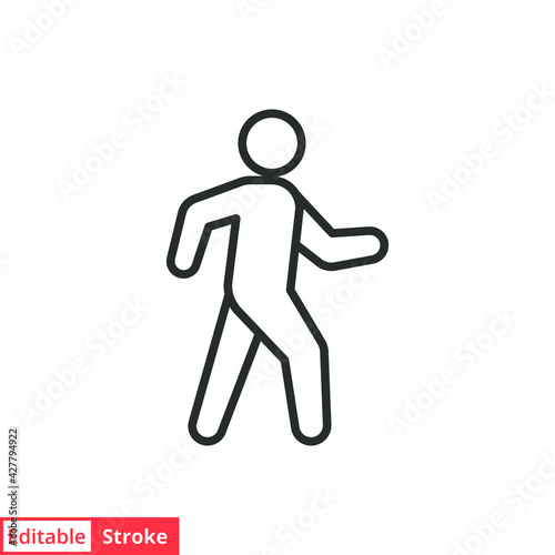 Walk line icon. Simple outline style. Pedestrian, man, pictogram, human, side, walkway concept symbol. Vector illustration isolated on white background. Editable stroke EPS 10.
