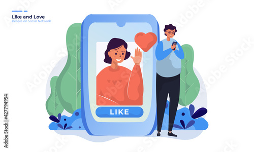 Give like and love sign on social network post