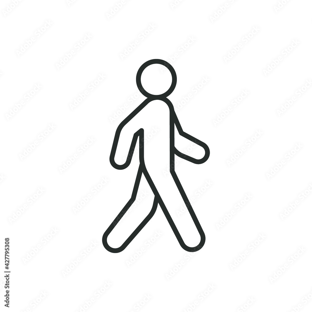 Walk line icon. Simple outline style. Pedestrian, man, pictogram, human, side, walkway concept symbol. Vector illustration isolated on white background. EPS 10. Walk line icon. Simple outline style. Pedestrian, man, pictogram, human, side, walkway concept symbol. Vector illustration isolated on white background. EPS 10.