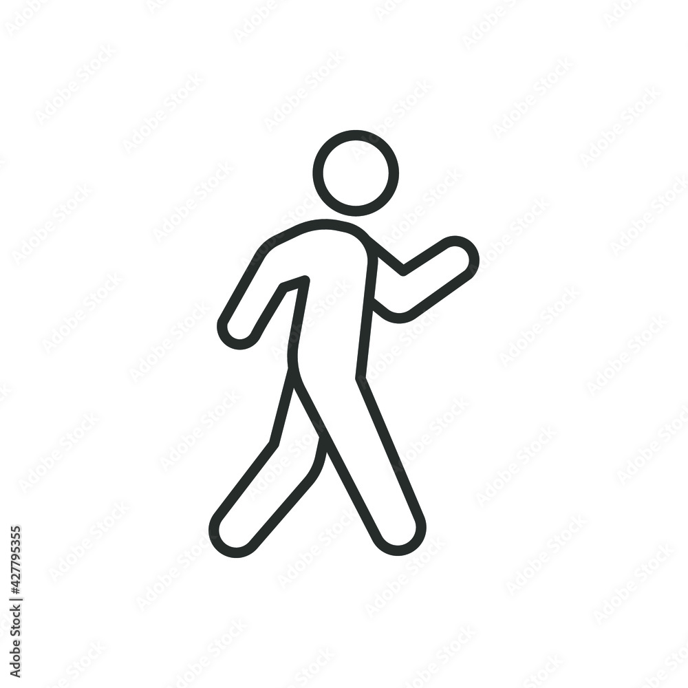 Walk line icon. Simple outline style. Pedestrian, man, pictogram, human, side, walkway concept symbol. Vector illustration isolated on white background. EPS 10. Walk line icon. Simple outline style. Pedestrian, man, pictogram, human, side, walkway concept symbol. Vector illustration isolated on white background. EPS 10.